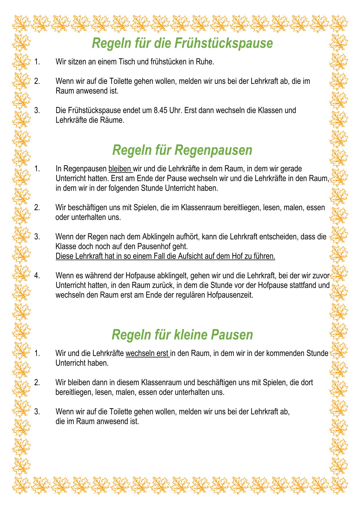 Regeln für die Pausen 1 1